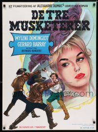 4p762 FIGHTING MUSKETEERS Danish '62 art of Mylene Demongeot, the Three Musketeers!