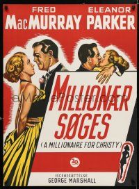 4p799 MILLIONAIRE FOR CHRISTY Danish '51 Fred MacMurray embraces Eleanor Parker! different!