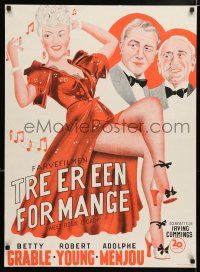 4p822 SWEET ROSIE O'GRADY Danish '43 different art of sexy Betty Grable, Robert Young & Menjou!