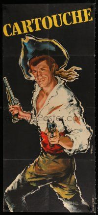 4p148 CARTOUCHE French 20x45 '62 really cool artwork of pirate Jean-Paul Belmondo with 2 guns!