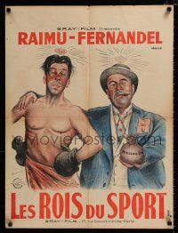 4p170 LES ROIS DU SPORT French 24x32 '37 wacky art of Raimu & Fernandel by Francois!