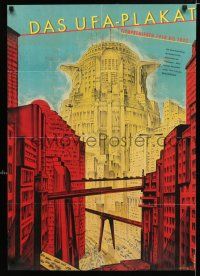4p082 DAS UFA PLAKAT German 24x33 '80s wonderful art of The Tower of Babel from Metropolis!
