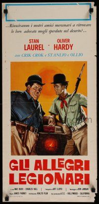 4p519 GLI ALLEGRI LEGIONARI Italian locandina '70 art of Stan Laurel & Oliver Hardy w/dynamite!
