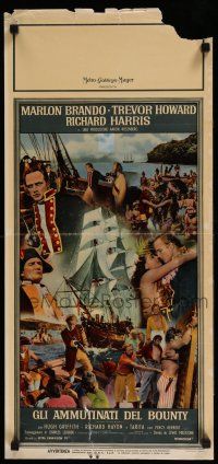 4p554 MUTINY ON THE BOUNTY Italian locandina '62 Marlon Brando, cool seafaring art of ship & cast
