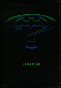 4r071 BATMAN FOREVER teaser 1sh '95 Kilmer, Kidman, cool question mark & bat symbol design!