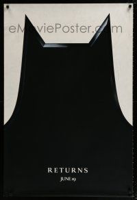 4r073 BATMAN RETURNS dated teaser DS 1sh '92 Tim Burton, cool shadowy bat image!