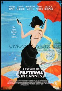 4r260 FESTIVAL IN CANNES 1sh '01 Anouk Aimee, artwork of sexy woman at the beach!