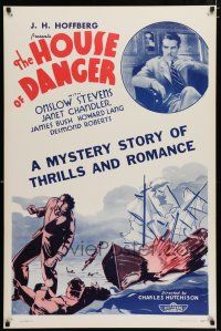 4r357 HOUSE OF DANGER 1sh '34 Onslow Stevens, Janet Chandler, a mystery of thrills & romance!