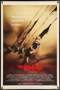 4r360 HOWLING teaser 1sh '81 Joe Dante, cool image of screaming female attacked by werewolf!