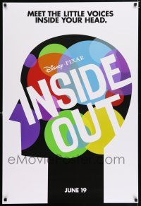 4r385 INSIDE OUT advance DS 1sh '15 Walt Disney, Pixar, meet the little voices inside your head!