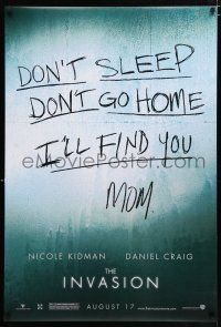 4r394 INVASION teaser DS 1sh '07 Nicole Kidman & Daniel Craig, don't sleep, don't go home!