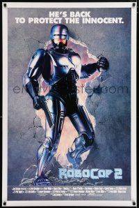 4r663 ROBOCOP 2 int'l 1sh '90 cyborg policeman Peter Weller busts through wall, sci-fi sequel!