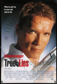 4r799 TRUE LIES style B DS 1sh '94 James Cameron, cool close-up of Arnold Schwarzenegger!