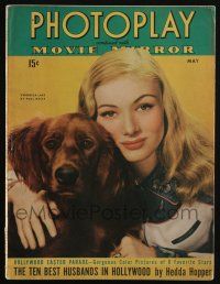 4s185 PHOTOPLAY magazine May 1943 cover portrait of Veronica Lake & her cute dog by Paul Hesse!