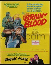 4s366 BRAIN OF BLOOD/BLOOD DRINKERS pressbook '71 double dose of shock, Vampire People, Morrow art