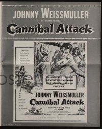 4s385 CANNIBAL ATTACK pressbook '54 cool art of Johnny Weissmuller w/knife, fighting alligators!