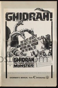 4s474 GHIDRAH THE THREE HEADED MONSTER pressbook '65 Toho, he battles Godzilla, Mothra, and Rodan!