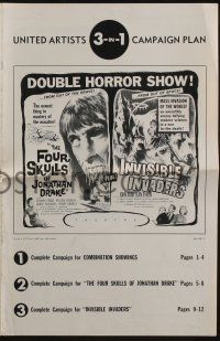 4s525 INVISIBLE INVADERS/FOUR SKULLS OF JONATHAN DRAKE pressbook '59 cool double horror show!