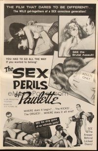4s673 SEX PERILS OF PAULETTE pressbook '65 the orgies, where does it all end, Doris Wishman!