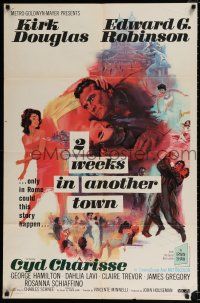4t907 TWO WEEKS IN ANOTHER TOWN 1sh '62 cool art of Kirk Douglas & sexy Cyd Charisse by Bart Doe!