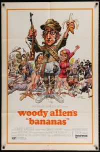 4t057 BANANAS 1sh '71 great artwork of Woody Allen by E.C. Comics artist Jack Davis!