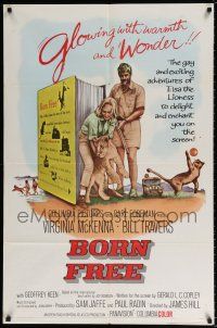 4t098 BORN FREE 1sh R67 great image of Virginia McKenna & Bill Travers with Elsa the lioness!