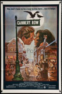 4t118 CANNERY ROW 1sh '82 cool art of Nick Nolte about to kiss Debra Winger by John Solie!