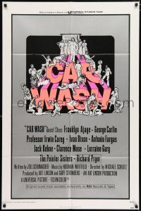 4t119 CAR WASH int'l 1sh '76 written by Joel Schumacher, cool Drew art of cast around title!