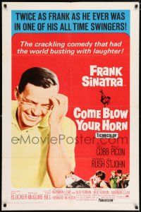 4t142 COME BLOW YOUR HORN 1sh R66 close up of laughing Frank Sinatra, from Neil Simon's play!