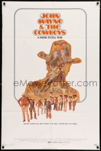 4t157 COWBOYS style B 1sh '72 John Wayne & the Cowboys, cool Craig Nelson western art!