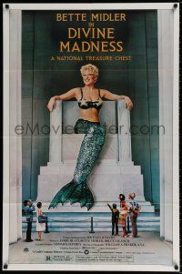 4t197 DIVINE MADNESS style B 1sh '80 great image of mermaid Bette Midler as Lincoln Memorial!