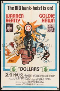 4t004 $ style D 1sh '71 bank robbers Warren Beatty & Goldie Hawn, cool art of gun!