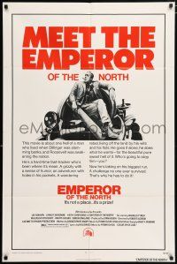 4t221 EMPEROR OF THE NORTH POLE 1sh '73 cool image of hobo Lee Marvin sitting on trash throne!