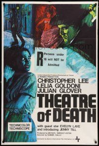 4t880 THEATRE OF DEATH English 1sh '67 Christopher Lee, Lelia Goldoni, cool creepy artwork!