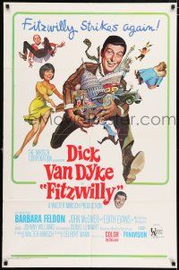 4t259 FITZWILLY 1sh '68 great comic art of Dick Van Dyke & sexy Barbara Feldon!