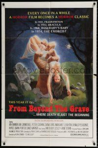 4t284 FROM BEYOND THE GRAVE 1sh '75 art of huge hand grabbing near-naked girl from grave!