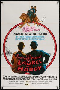 4t294 FURTHER PERILS OF LAUREL & HARDY 1sh '67 great image of Stan & Ollie riding lion!