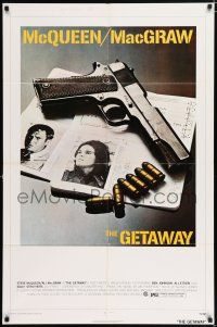4t299 GETAWAY 1sh '72 Steve McQueen, Ali McGraw, Sam Peckinpah, cool gun & passports image!