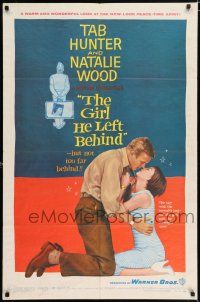 4t302 GIRL HE LEFT BEHIND 1sh '56 romantic image of Tab Hunter about to kiss Natalie Wood!