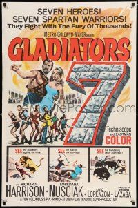 4t304 GLADIATORS SEVEN 1sh '63 art of 7 Spartan warriors who fight with the fury of thousands