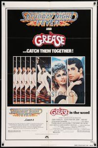 4t319 GREASE/SATURDAY NIGHT FEVER 1sh '79 John Travolta dancing & with Olivia Newton-John!