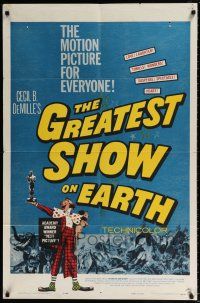 4t327 GREATEST SHOW ON EARTH 1sh R60 Cecil B. DeMille circus classic, clown James Stewart!