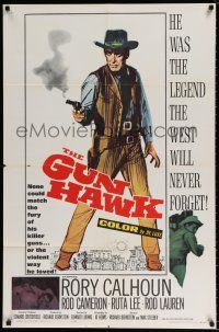 4t332 GUN HAWK 1sh '63 cool art of cowboy Rory Calhoun with smoking gun!
