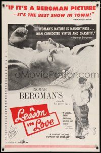 4t453 LESSON IN LOVE 1sh '60 Ingmar Bergman's comedy for grown-ups, images of romantic couple!