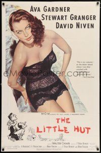 4t459 LITTLE HUT 1sh '57 giant image of barely-dressed tropical Ava Gardner with sexy eyes!