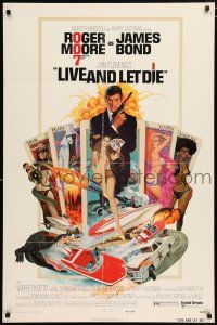 4t461 LIVE & LET DIE 1sh '73 art of Roger Moore as James Bond by Robert McGinnis!