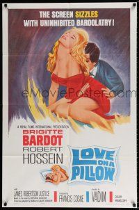 4t481 LOVE ON A PILLOW 1sh '64 sexy Brigitte Bardot, the screen sizzles with Bardolatry!