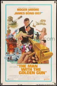 4t507 MAN WITH THE GOLDEN GUN 1sh '74 art of Roger Moore as James Bond by Robert McGinnis!
