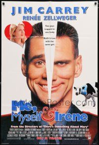 4t529 ME, MYSELF & IRENE style B int'l DS 1sh '00 wacky portrait image of two-faced Jim Carrey!