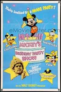 4t536 MICKEY'S BIRTHDAY PARTY SHOW 1sh '78 Davy Crockett, great art of Disney cartoon stars